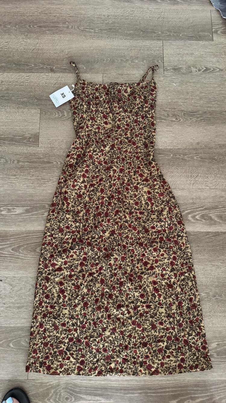 Princess Polly Floral Midi Dress Size XS Yellow Red Spaghetti Strap